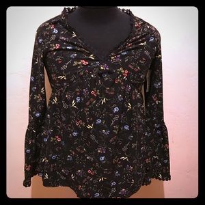 Black Floral shirt with bell sleeves (new w/ tags)